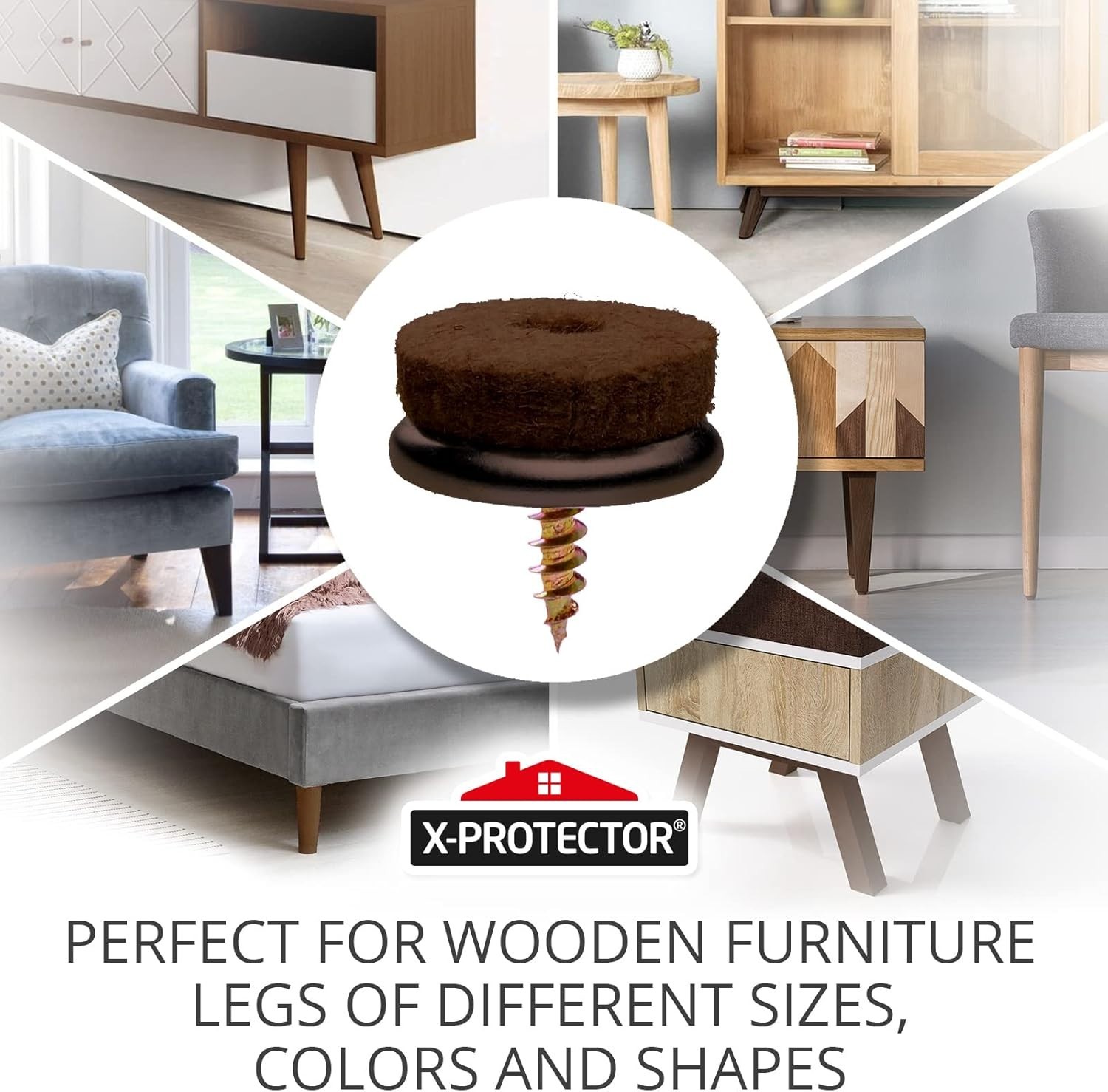 Screw-On Felt Furniture Pads X-Protector 24 PCS – 0.8” Chair Leg Floor Protector