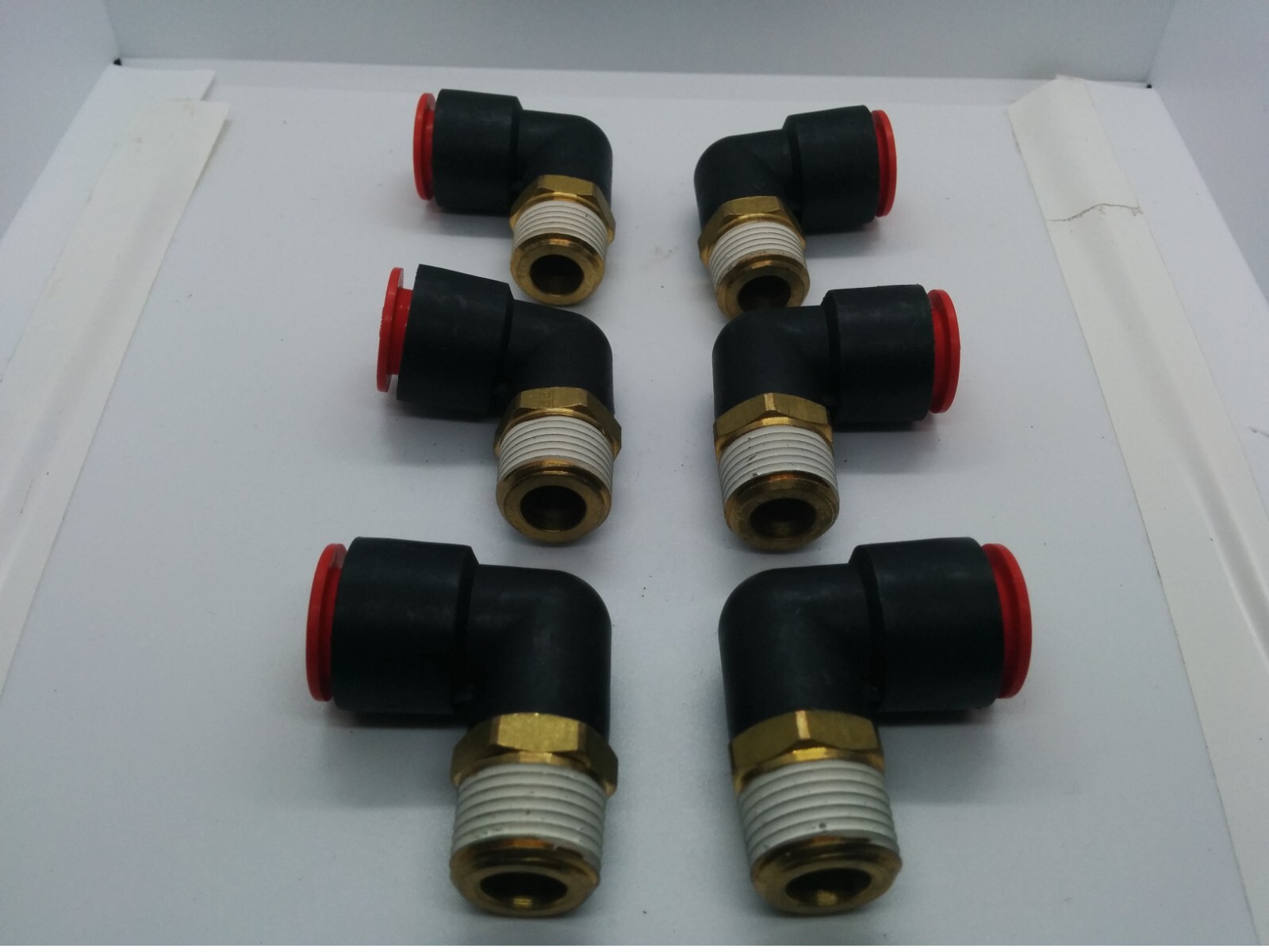 SMC UNION ELBOW FITTING, 1/2″ TUBE, 90° 3/8″ NPT, MALE (LOT OF 6)