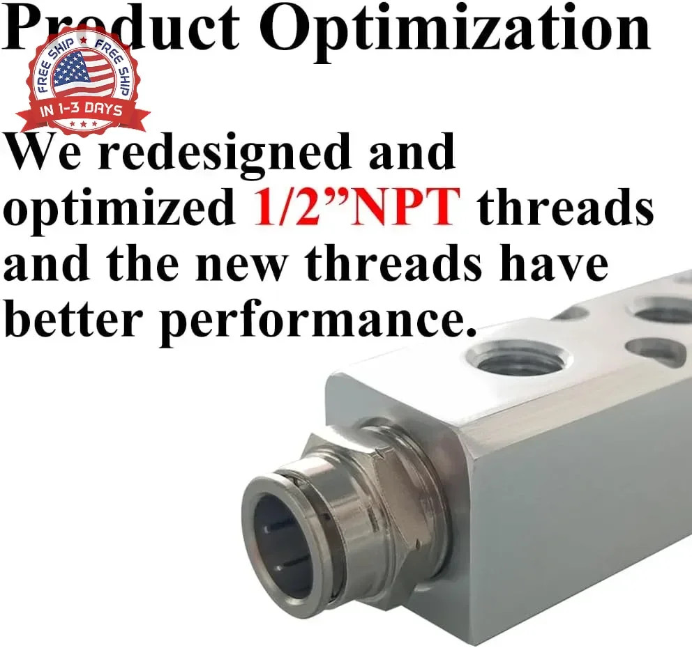 Beduan 2 Way 4 Port 1/2″NPT Input Port 1/4″NPT Output Port Aluminum Air Hose Inl