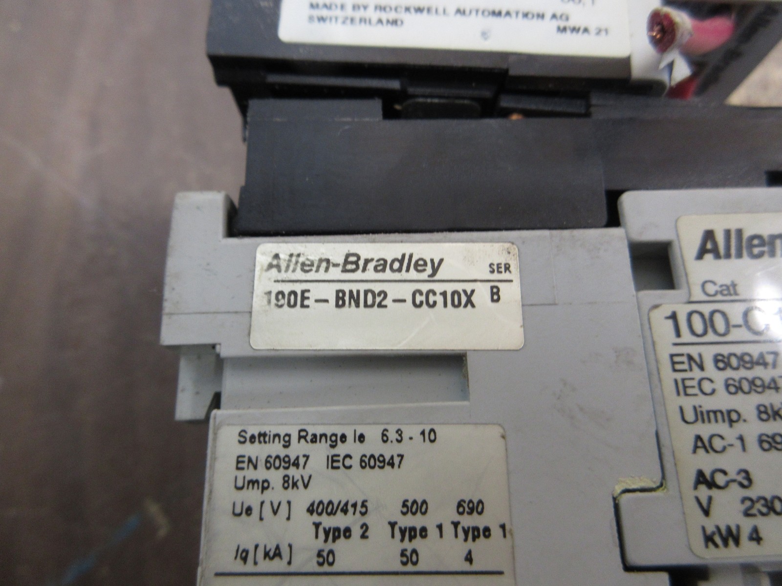 Allen-Bradley Starter 190E-BND2-CC10X Ser. B 120V Coil Trip: 0.25-0.4A Used