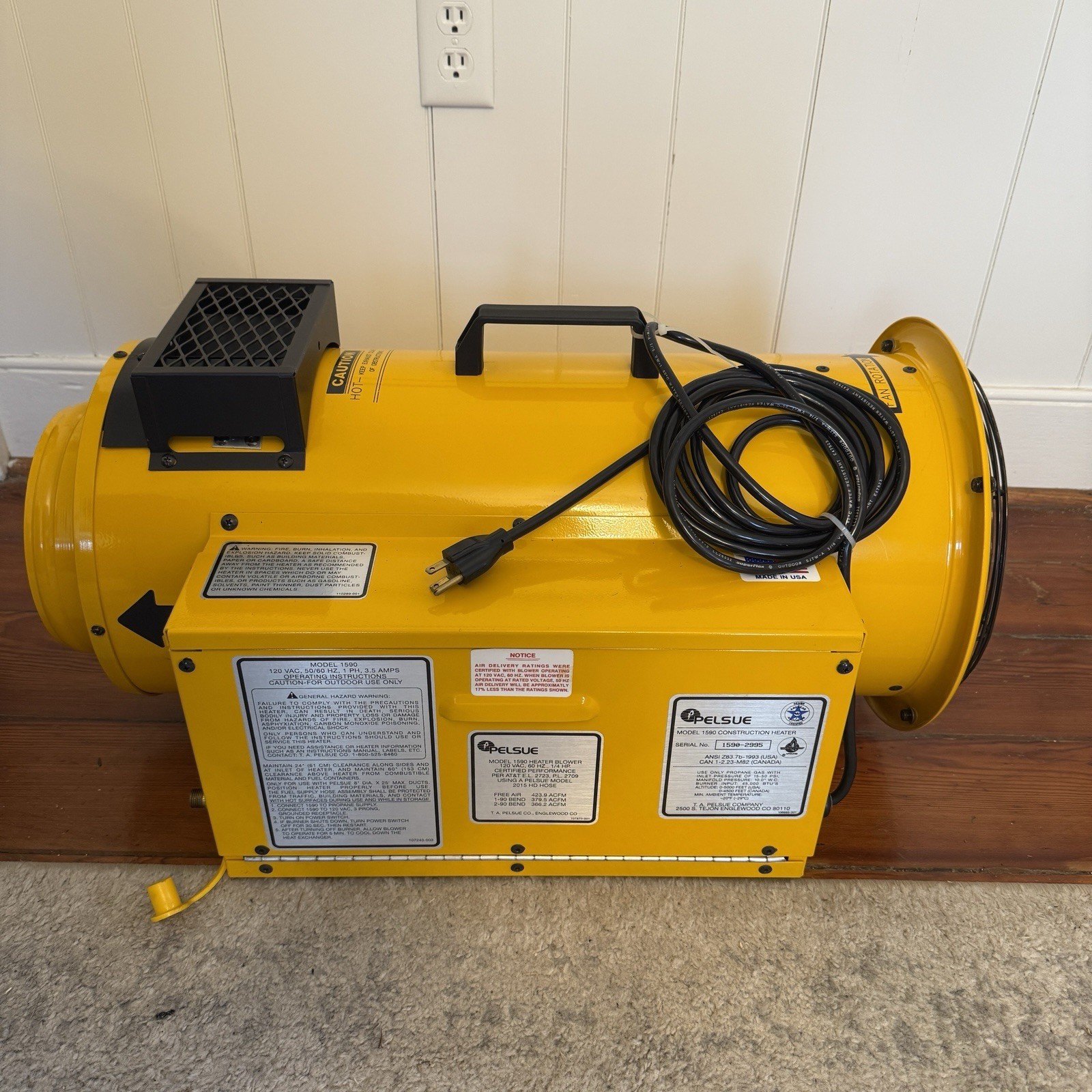 Pelsue 1590 Propane Heater Axial Blower 45,000 BTU 120V New Open Box TESTED