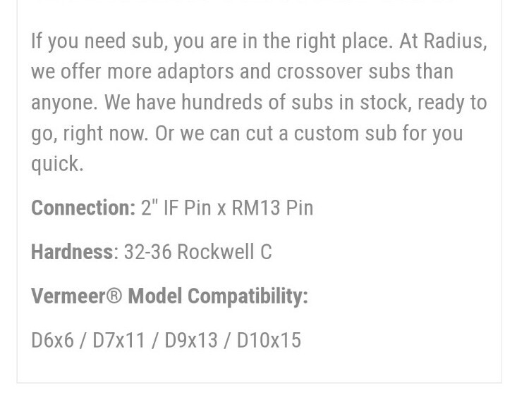 Radius Professional HDD Tools, VM Sub, 2″ IF Pin RM13 Pin, 953-0289 Adapter