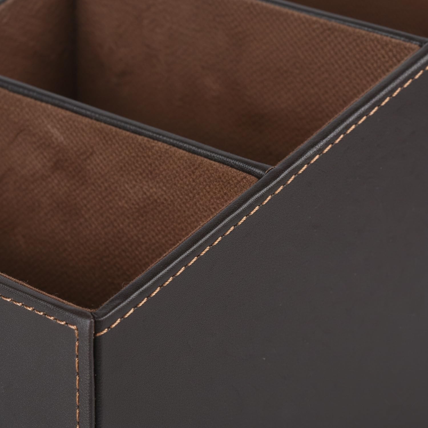 I-MART PU Leather Remote Control Holder Organizer with 3 Compartments, Brown
