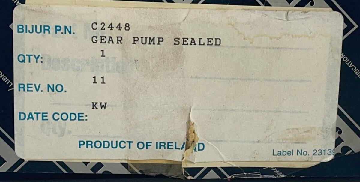 BIJUR LUBRICATING CORP. C2448 SEALED GEAR PUMP