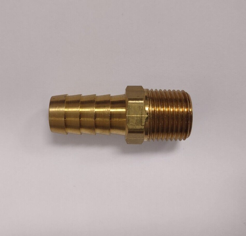 Brass thread to hose fitting, 3/8″ NPT to 1/2″ ID hose barb