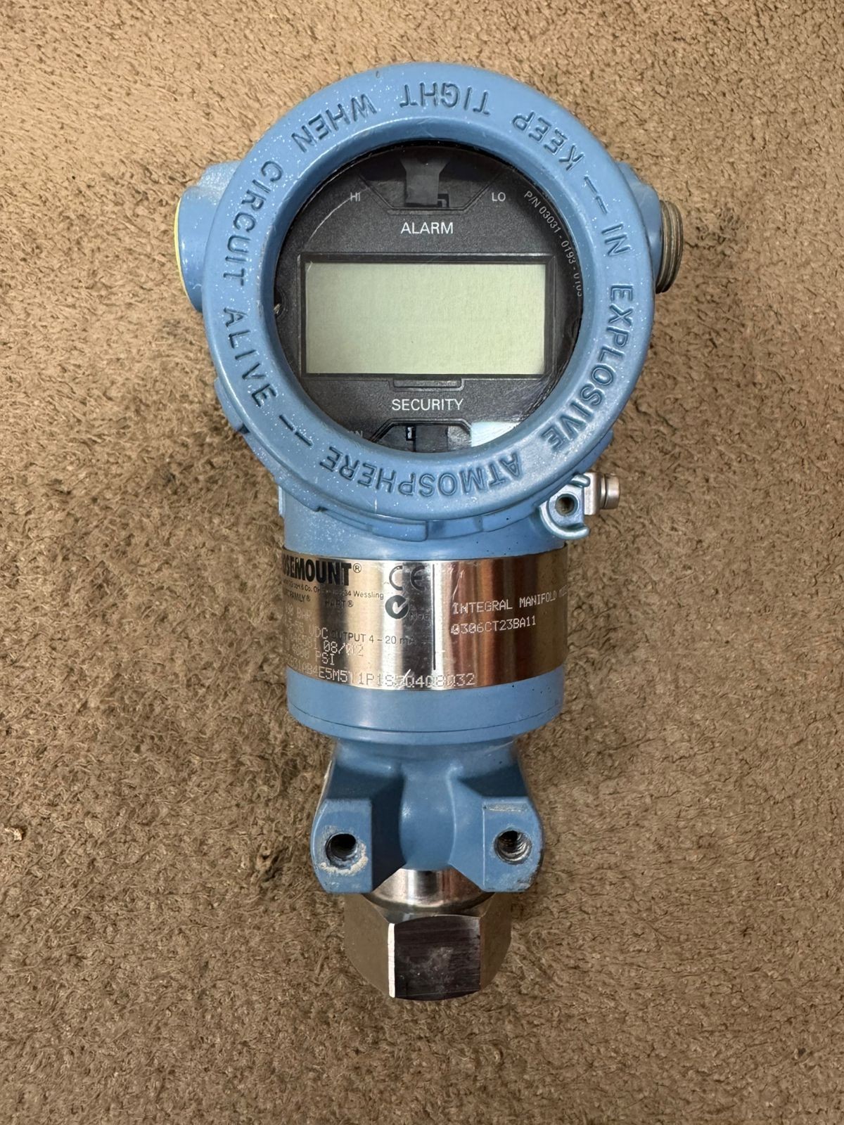 Rosemount / Pressure Transmitter / 3051TG5 / WP 690 BAR / CAL 0-4000 PSI