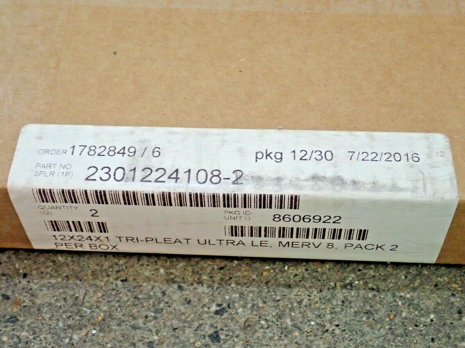 McMASTER CARR 2209K613 PLEATED PANEL AIR FILTER MERV 8, 12X24X1 QUANTITY 2 PACK