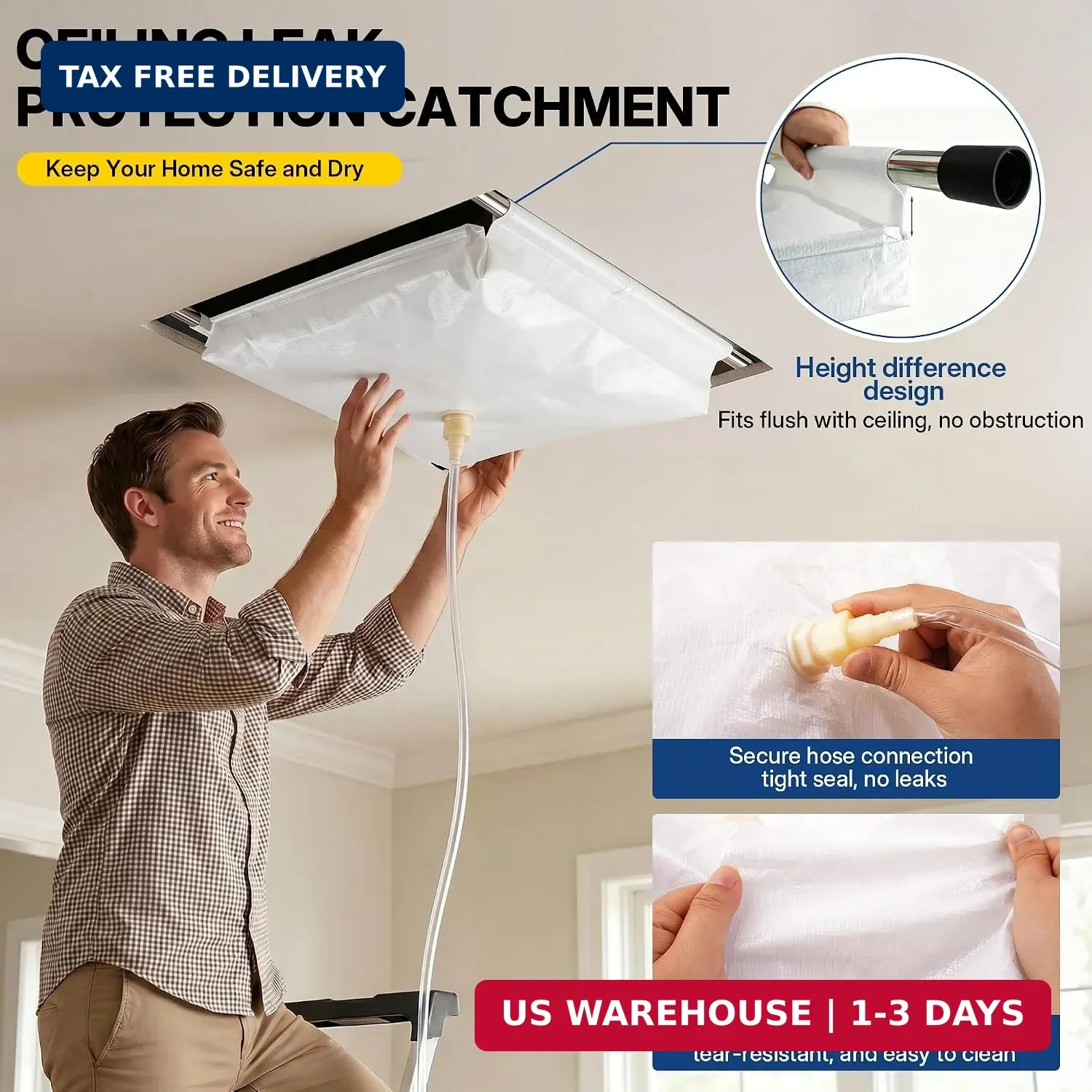Ceiling Leak Diverter 11.8″ X 11.8″ Roof Leak Diverter Tarp Kit | Heavy Duty PE