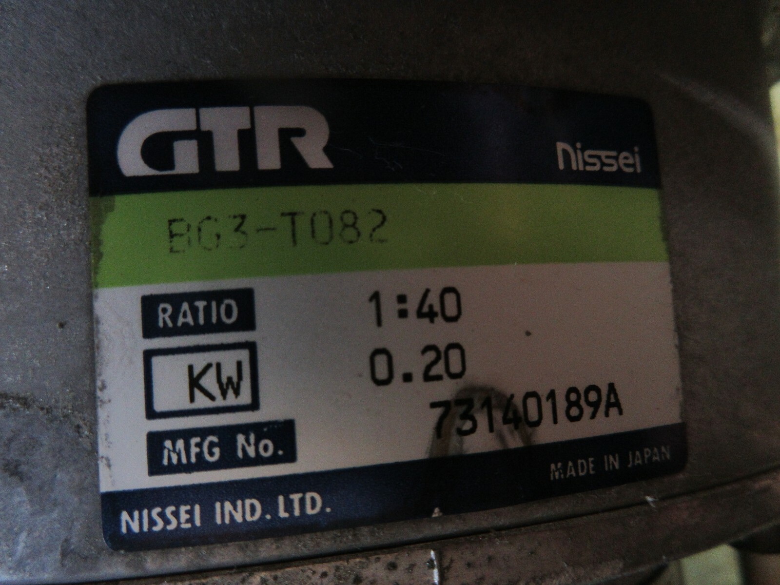 NISSEI HITACHI SEIKI HG400 MOTOR TET-10 0.2KW GTR BG3-T082 1:40 0.20KW WARRANTY