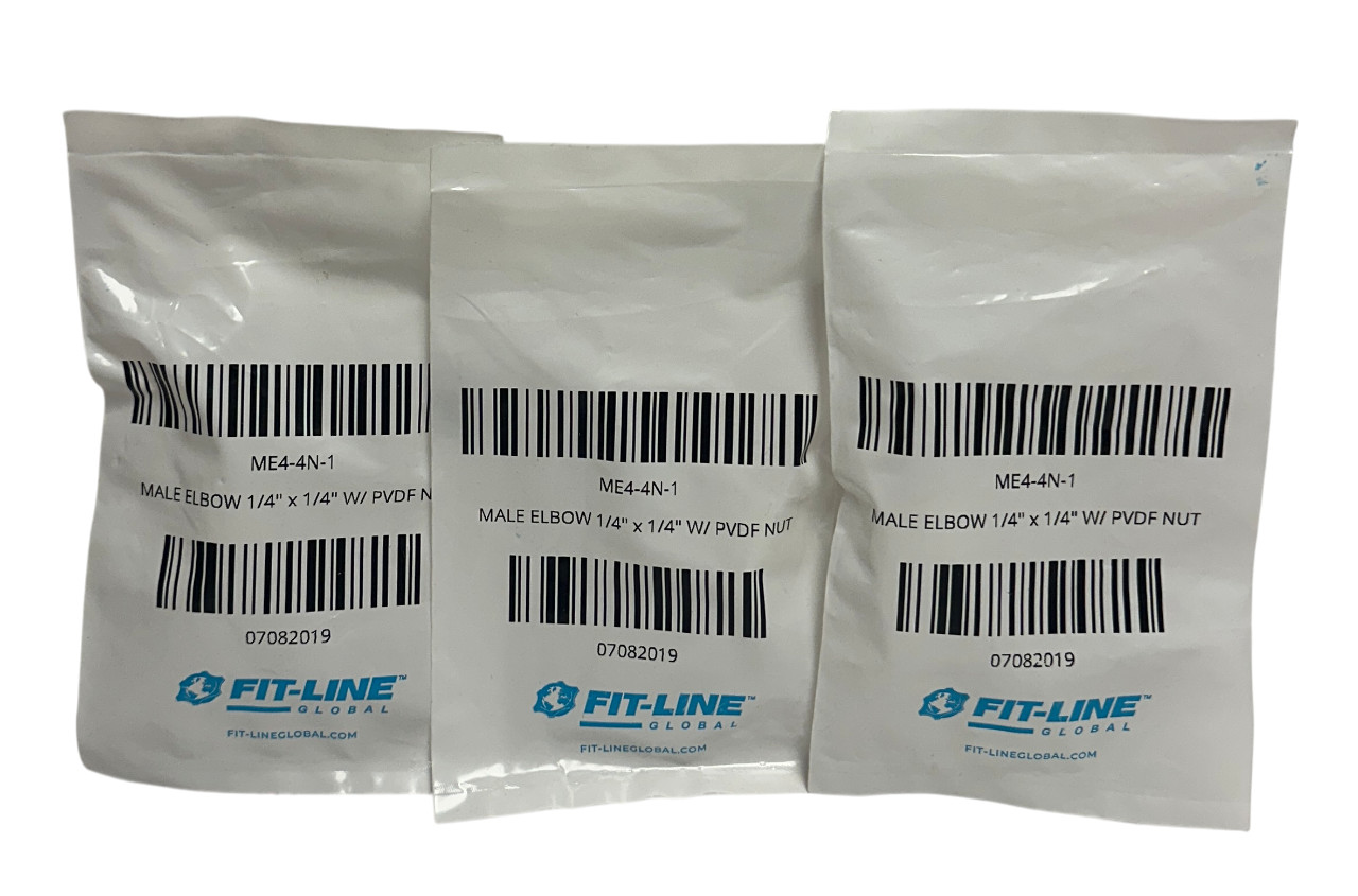 3 FIT-LINE ME4-4N-1 / ME44N1 MALE ELBOWS 1/4” x 1/4” W/ PVDF NUT OEM NSMP