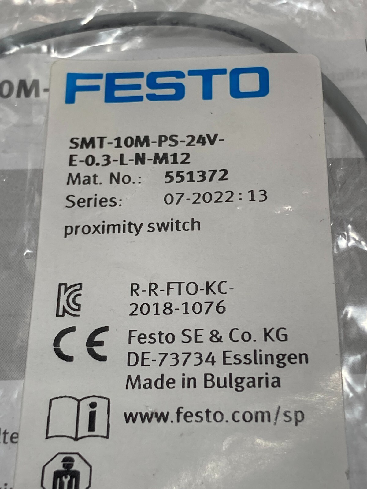 FESTO SMT-10M-PS-24V-E-0.3-L-N-M12 PROXIMITY SWITCH 24V NIB