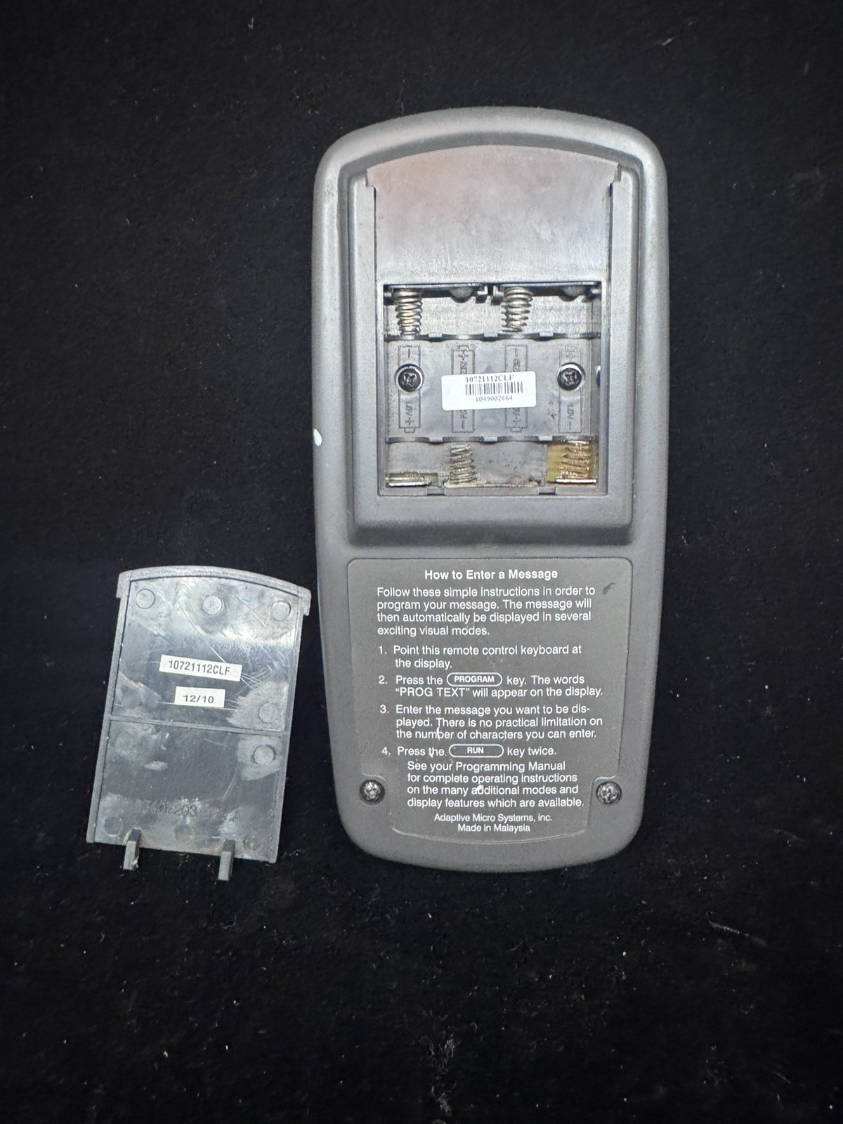 Adaptive Micro Systems 10721112CLF LED Sign Remote Control Keyboard