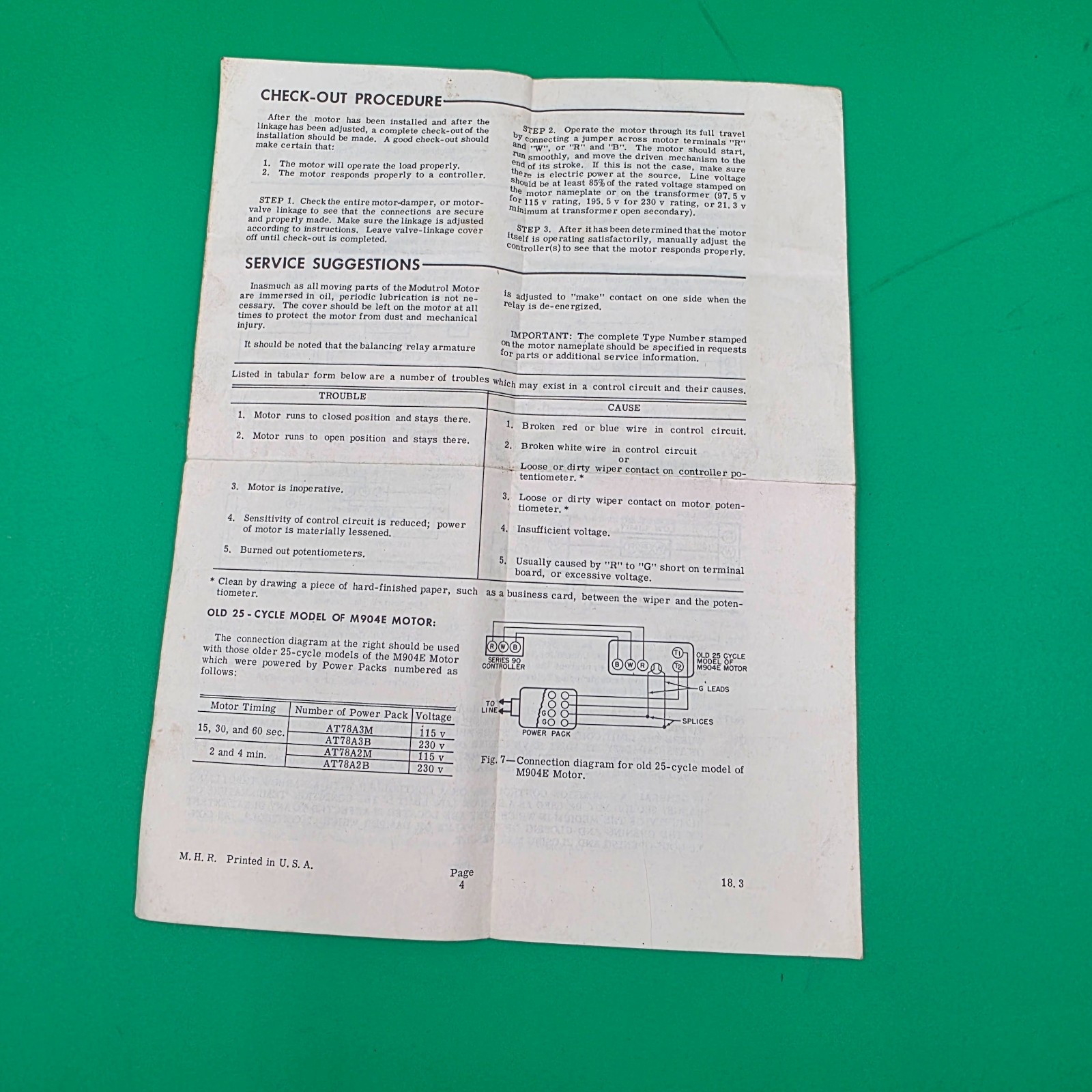 Vintage 1954 Honeywell Instruction Manual for M904E Modutrol Motor 95-1416
