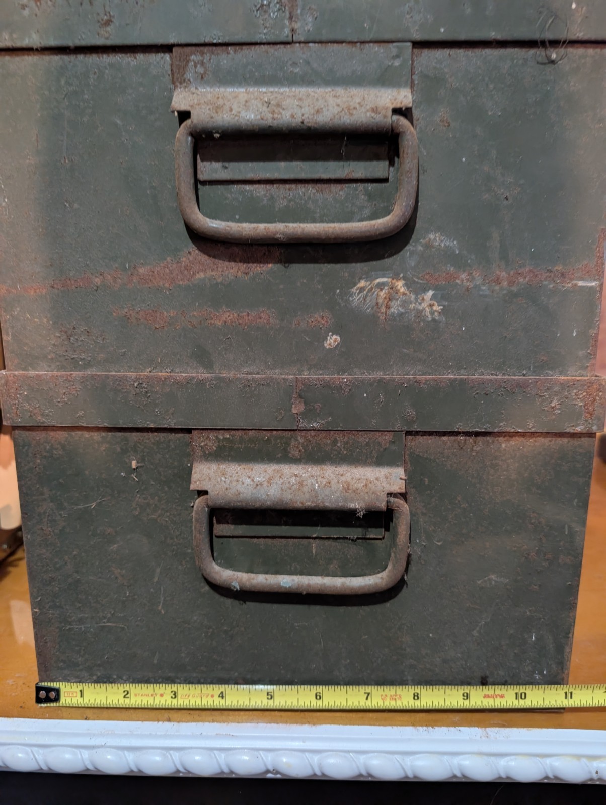 Metal Parts Bin With Handles Stacking Box Industrial vintage