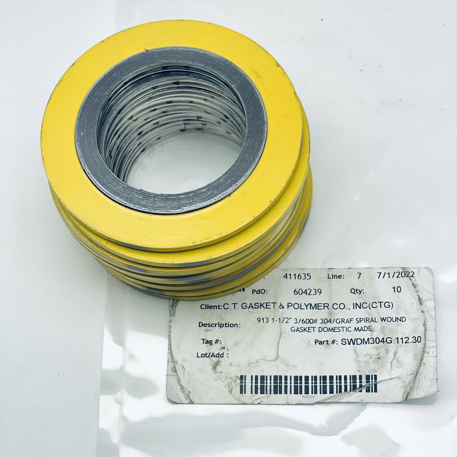 LOT OF 10 TEADIT 913 1-1/2″ 3/600# 304/ GRAF SPIRAL WOUND GASKET SWDM304G.112.30