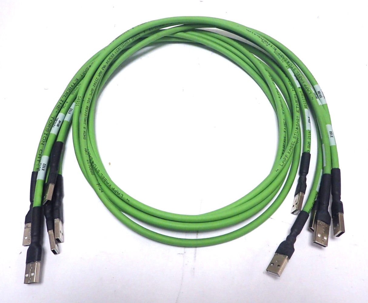LAPP KABEL ETHERLINE TORSION CAT.5 52″ CABLE E63634 w/USB CONNECTERS LOT OF 5