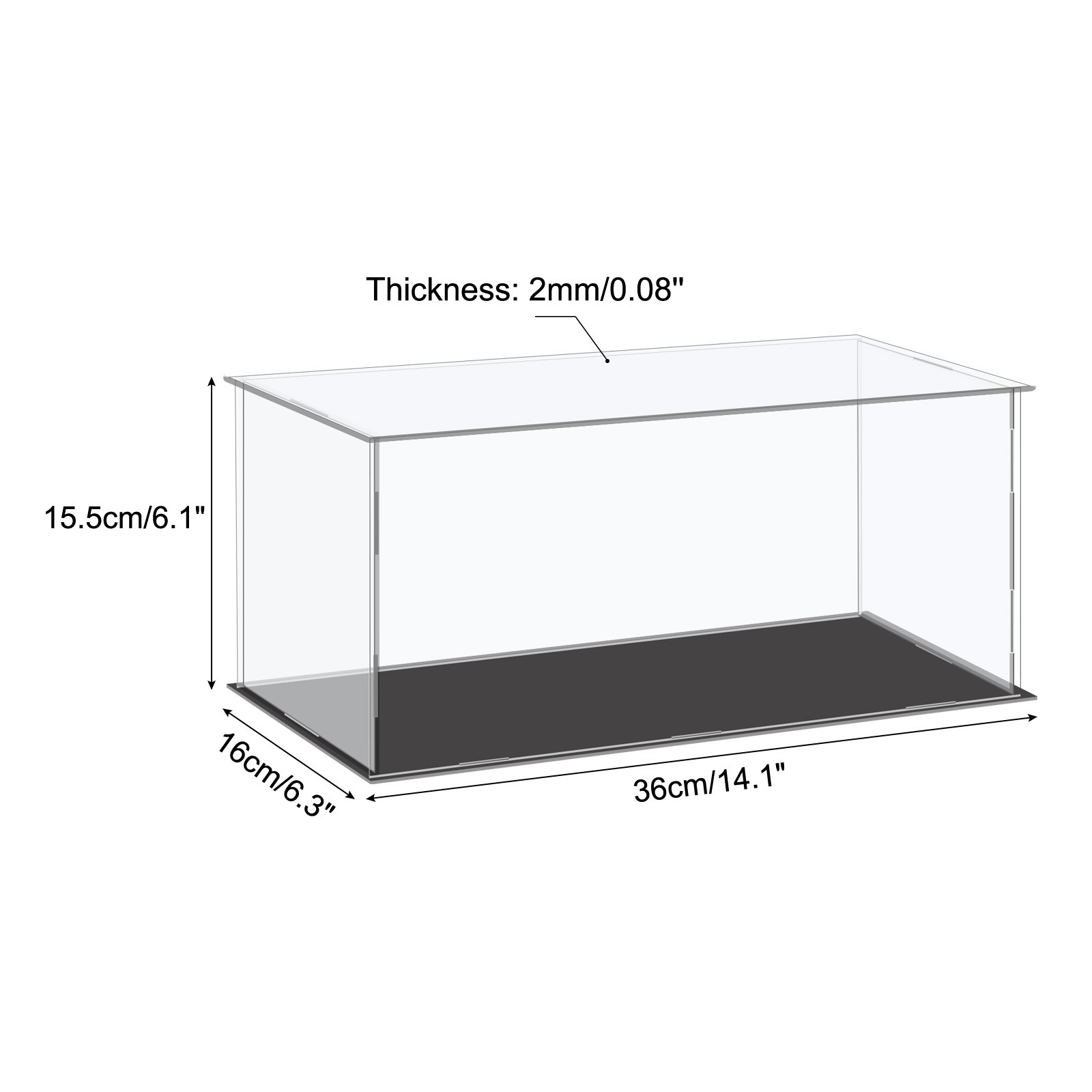 Acrylic Display Case Plastic Box Cube Storage Box Clear 36x16x15.5cm