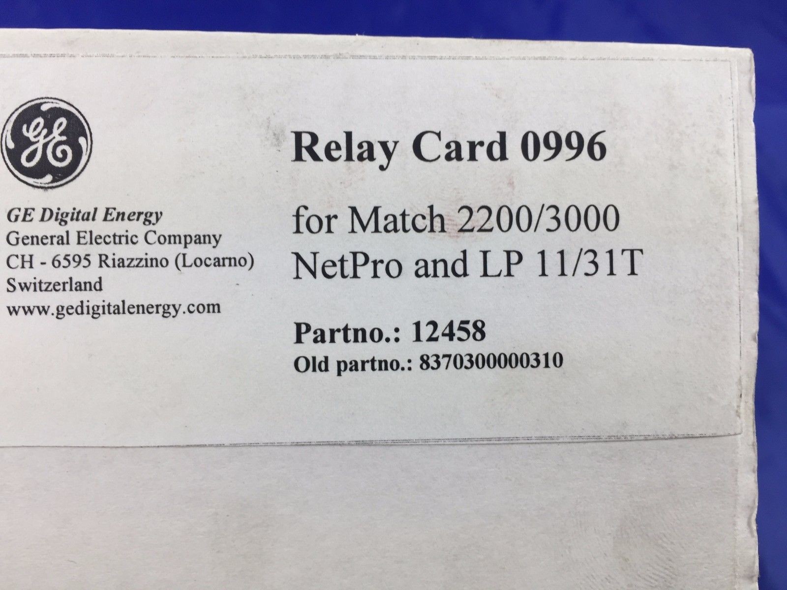 GE Digital Energy 12458 Relay Card 0996 for Match 2200/3000 Netpro and LP 11/31T