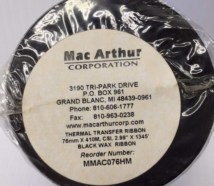 MacArthur MMAC076HM Black Wax Thermal Transfer Ribbon 76mm X 410M