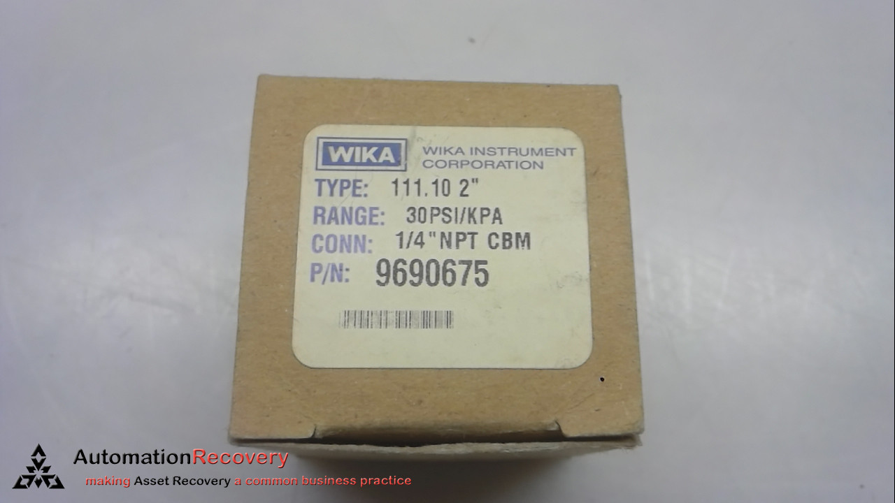 WIKA 9690675, PRESSURE GAUGE, DRY FILLED, COPPER ALLOY, 2″ DIAL, NEW #303506