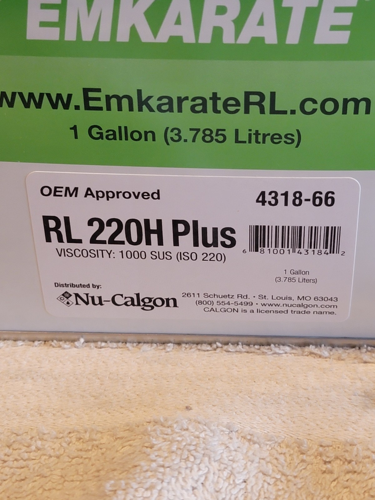 Nu-Calgon 4318-66 Emkarate RL220H+ Refrigeration Oil 1 Gallon Replacement MPN