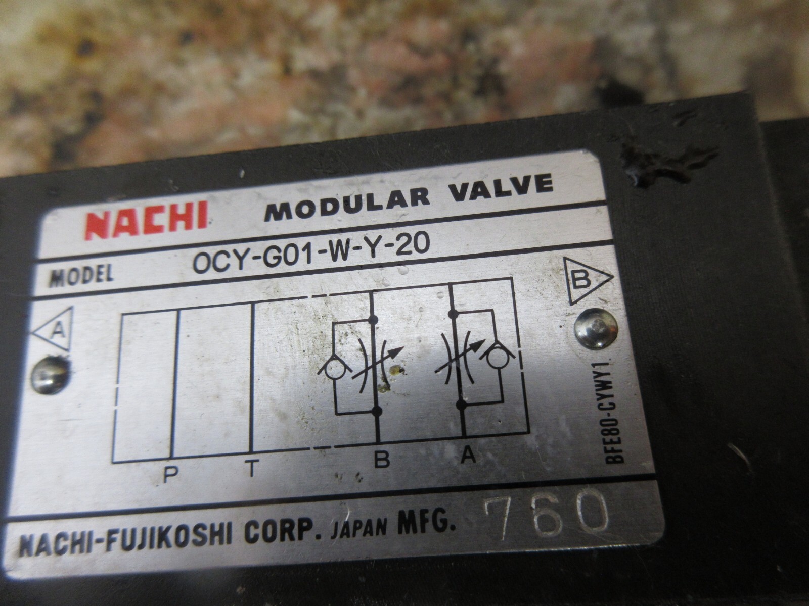 NACHI MODULAR VALVE OCY-G01-W-Y-20 MFG 760 LOT OF 2 PIECES