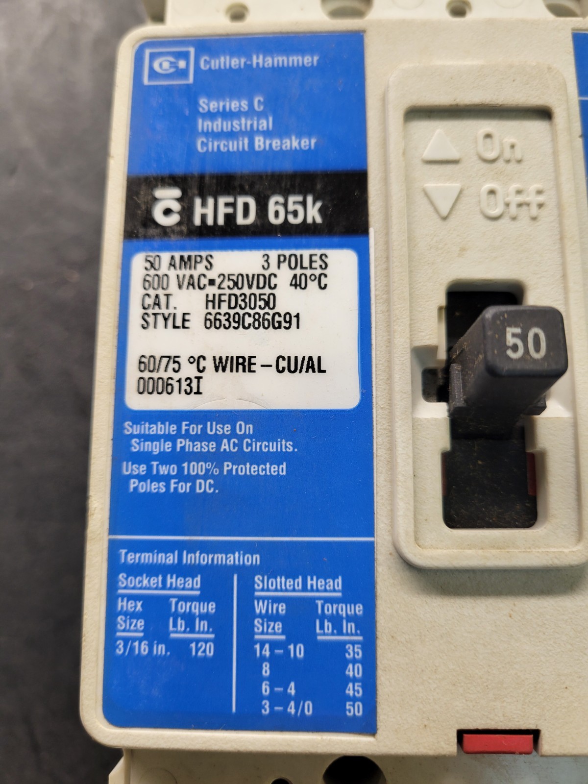 Eaton HFD3050V Circuit Breaker.