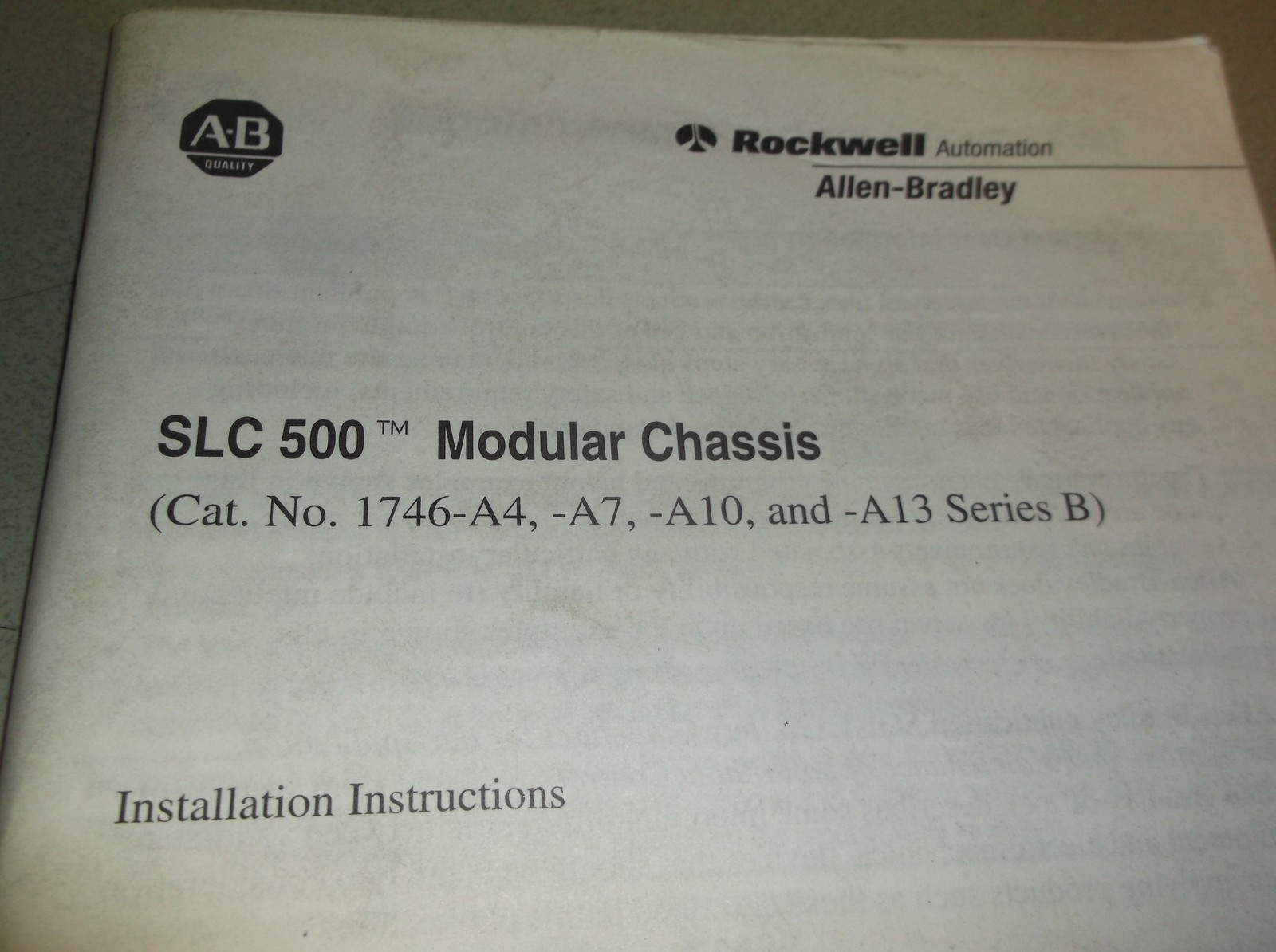 Allen Bradley SLC500 40072-042-01 Installation Instructions, Nov 1996