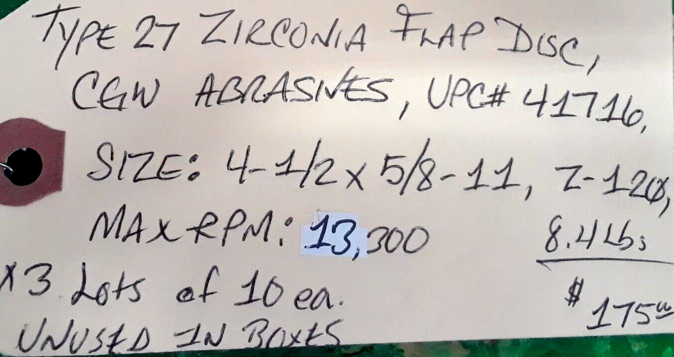 🟠CGW ABRASIVES TYPE 27 ZIRCONIA FLAP DISC PESSCO IS OFFERING 1 C042423-1-3 🗽