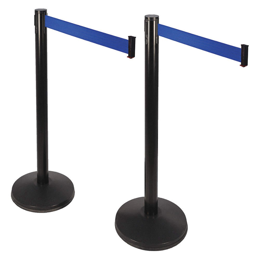 RETRACTA-BELT PRIME 101SB-BL-2PK Belt Barrier,Blue,Sloped,Black ABS,PK2 40CL15