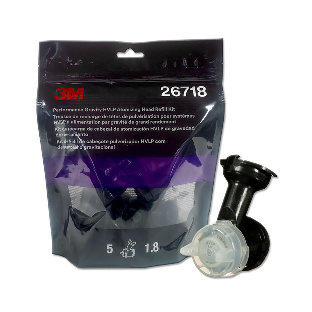 3M™ 26718 Performance Gravity HVLP Atomizing Head Refill Kit, Clear, 1.8