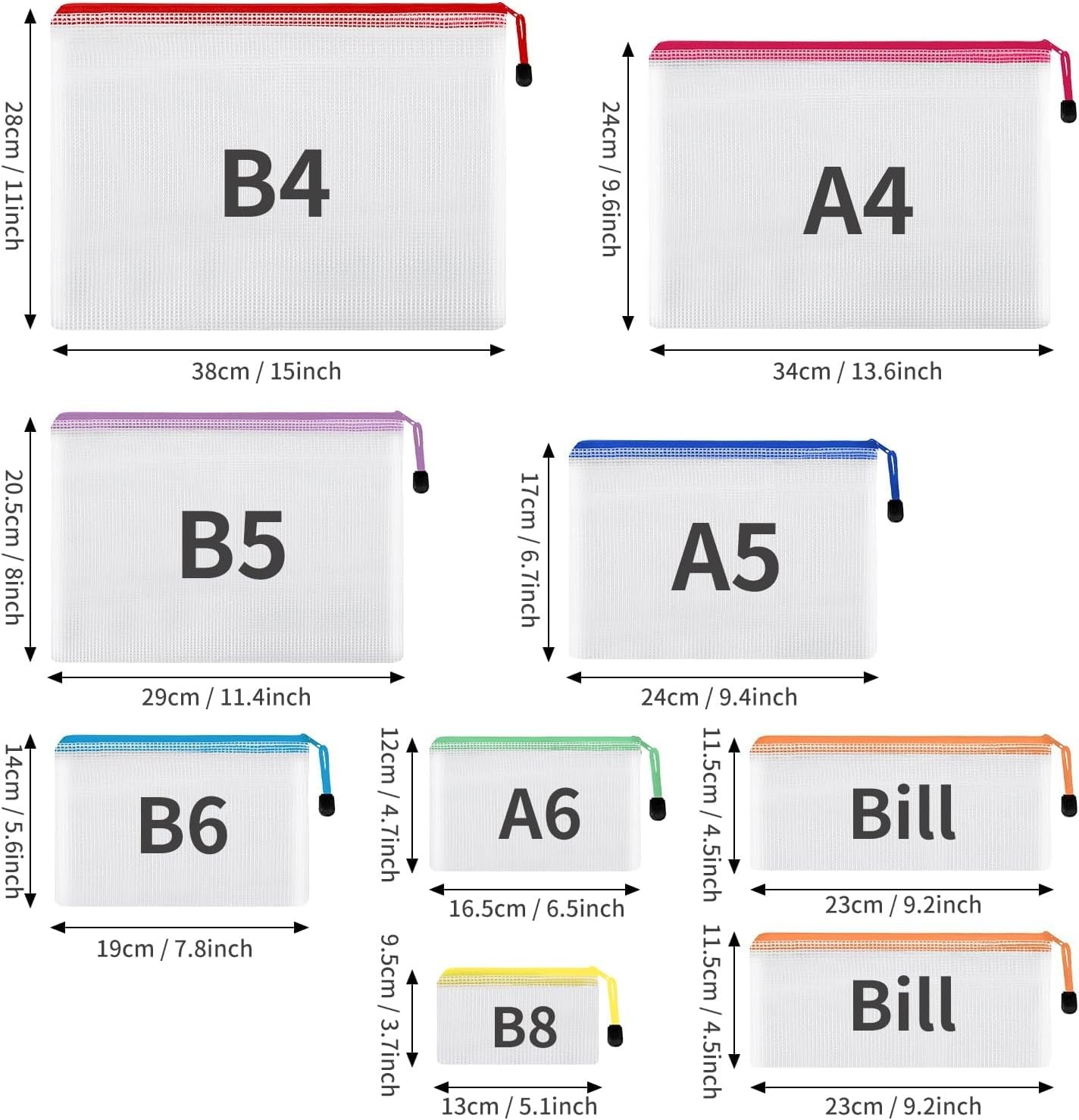 EOOUT 30pcs Mesh Zipper Pouch Bags, 8 Sizes Plastic 30 stycken, B-8 Colors