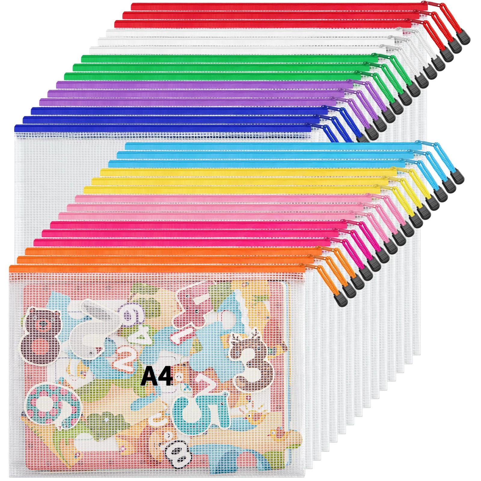JARLINK A4 Letter Size 30 Pack 10 Colors Zipper Mesh Document 10