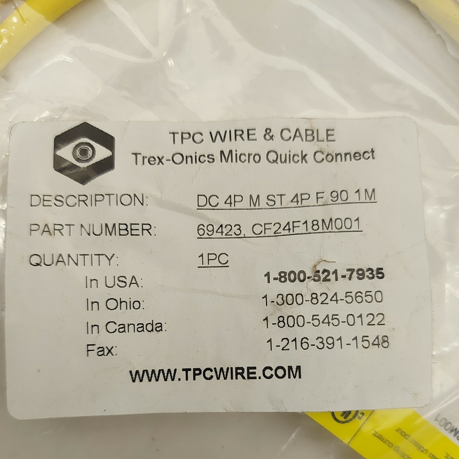 TPC WIRE & CABLE Trex-Onics Micro Quick Connect 69423 CF24F18M001 dc 4p male st