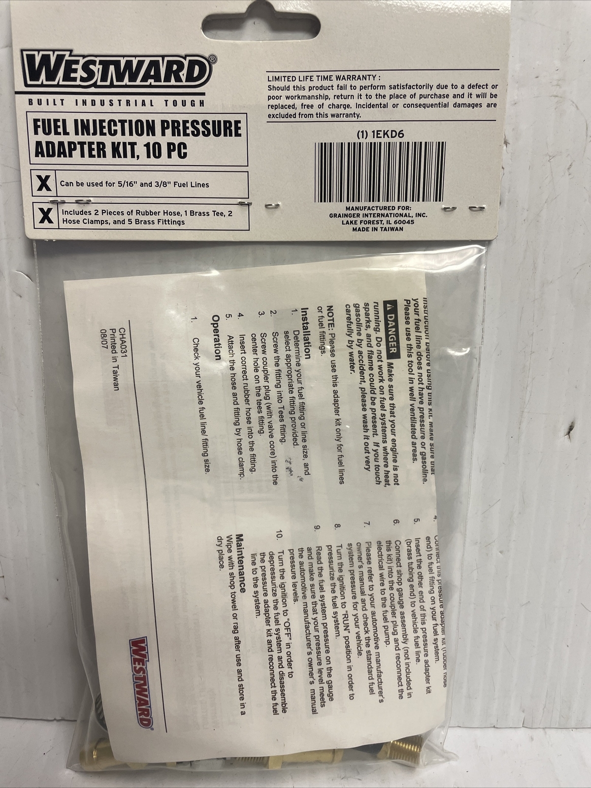 Westward Fuel Injection Pressure Adapter Kit, 10PC 1EKD6 New