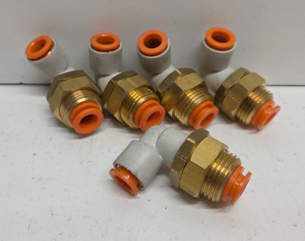LOT OF 5 NEW NO BOX! SMC 3/8″ TUBE BULKHEAD ELBOWS KQ2LE11-00