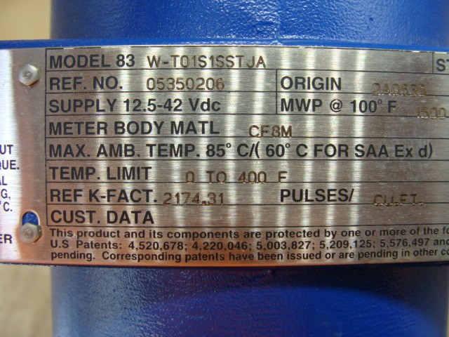 FOXBORO I/A SERIES VORTEX FLOWMETER MODEL 83 W-T01S1SSTJA 12.5-42VDC CF8M