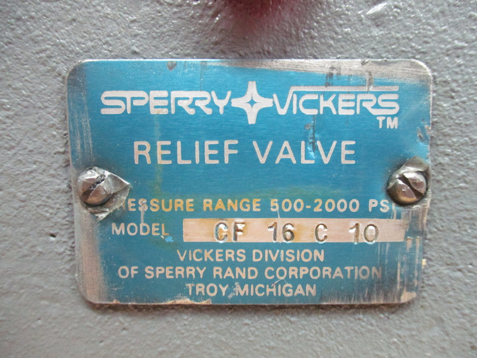 Sperry Vickers CF-16-C-10 Relief Valve CF16C10
