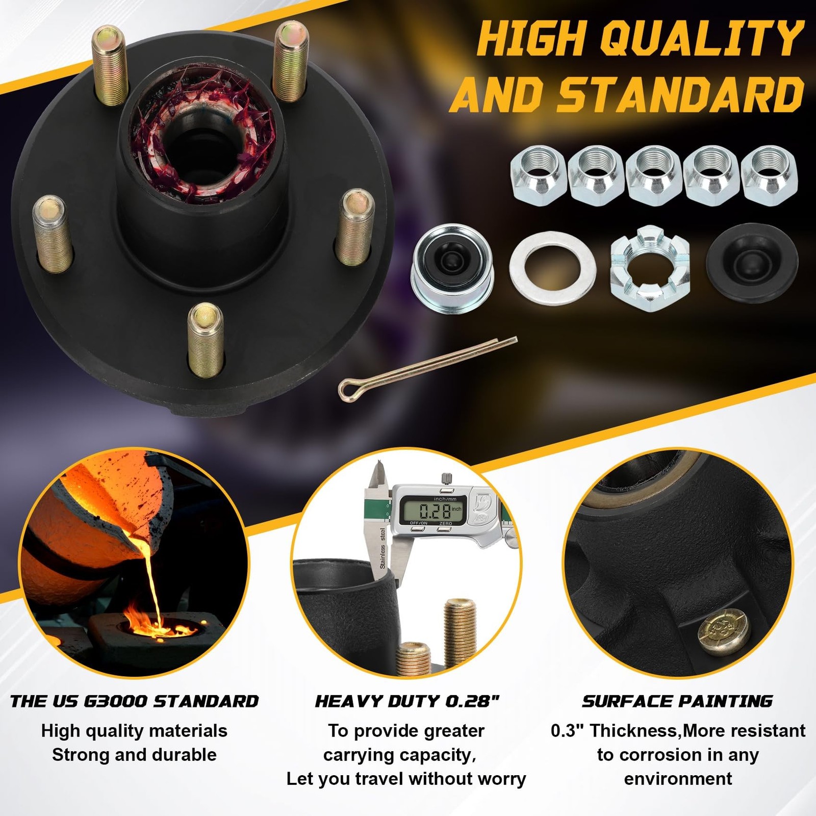 2 Sets 2000Lbs Trailer Axle Trailer Hub Kit 5 Bolt 4.5″ for 1-1/16” BT9 Stra…