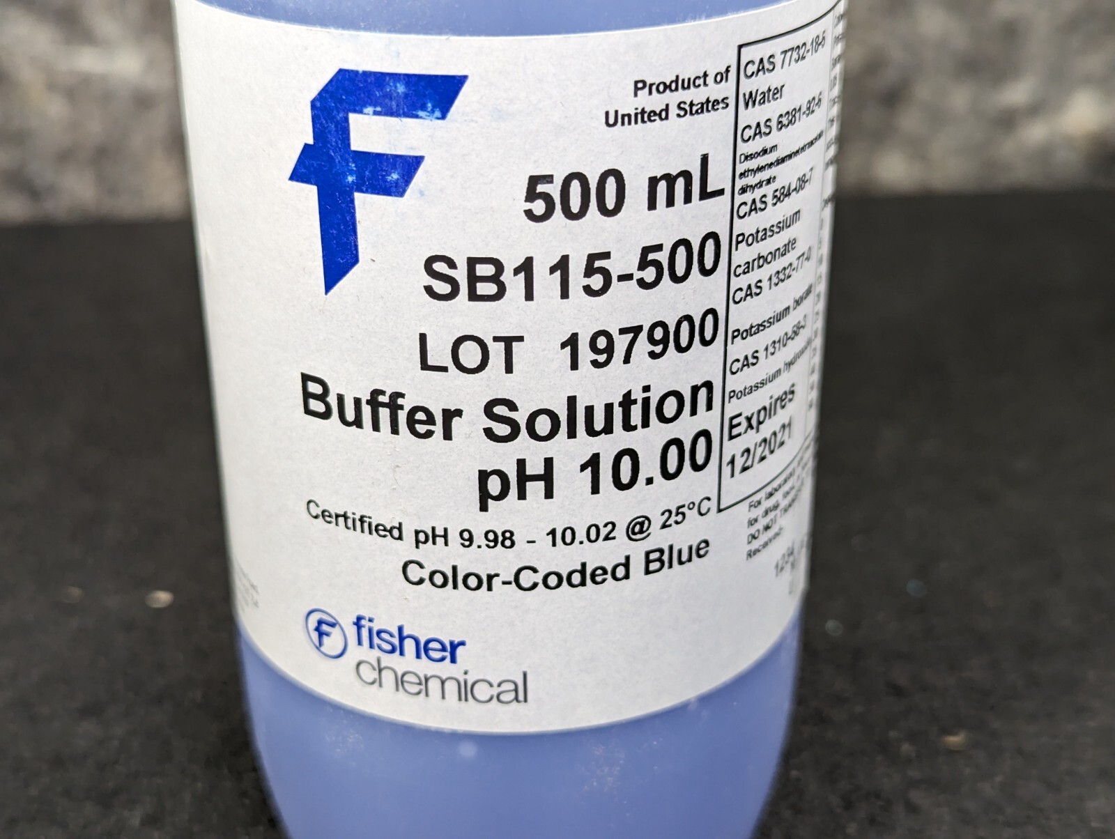 2 x Fisher Chemical SB115-500 Blue pH 10.00 Buffer Solution 500mL Exp 12-2021