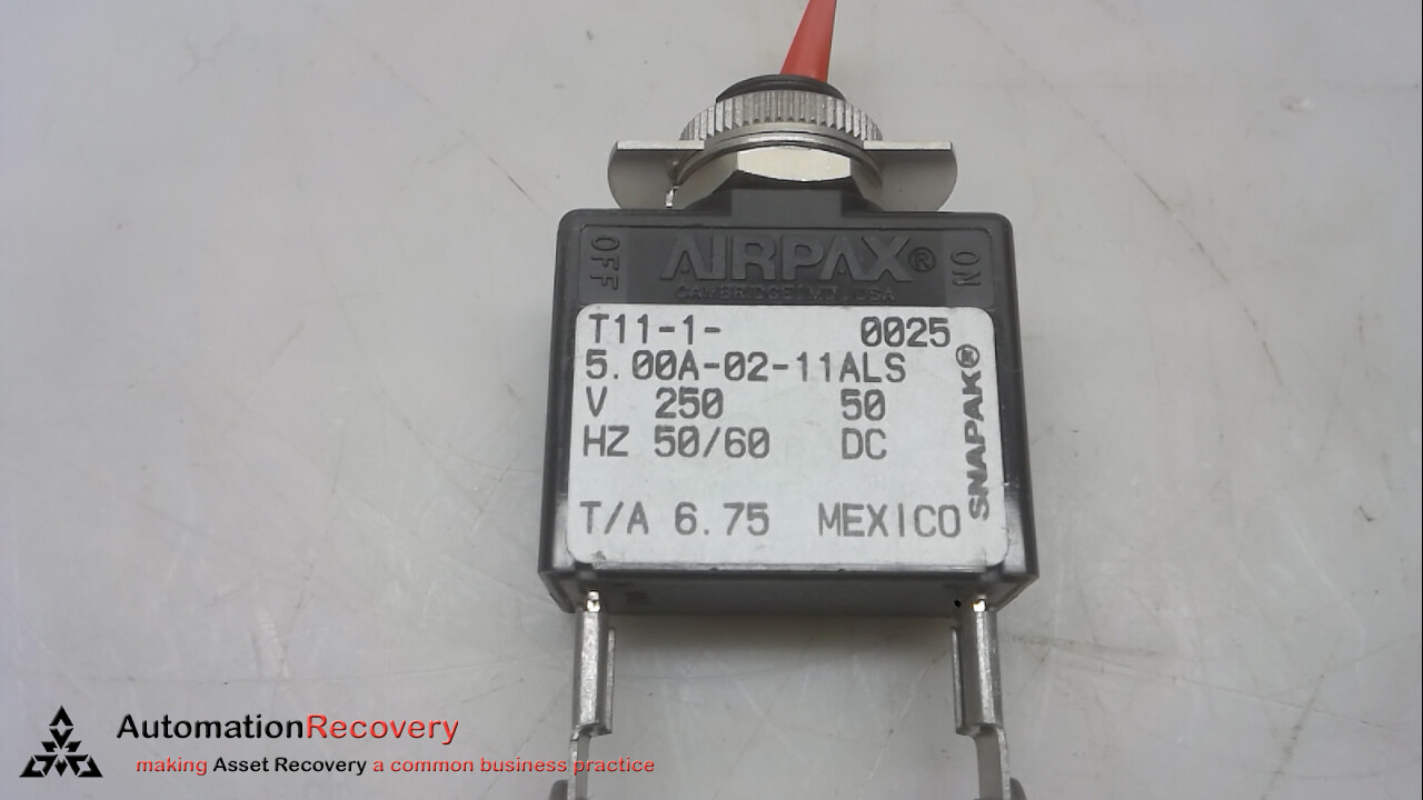 SANKEN-AIRPAX T11-1-5.00A-02-11ALS,CIRCUIT SWITCH, 250V, 5A, 1 POLE, NEW #264137