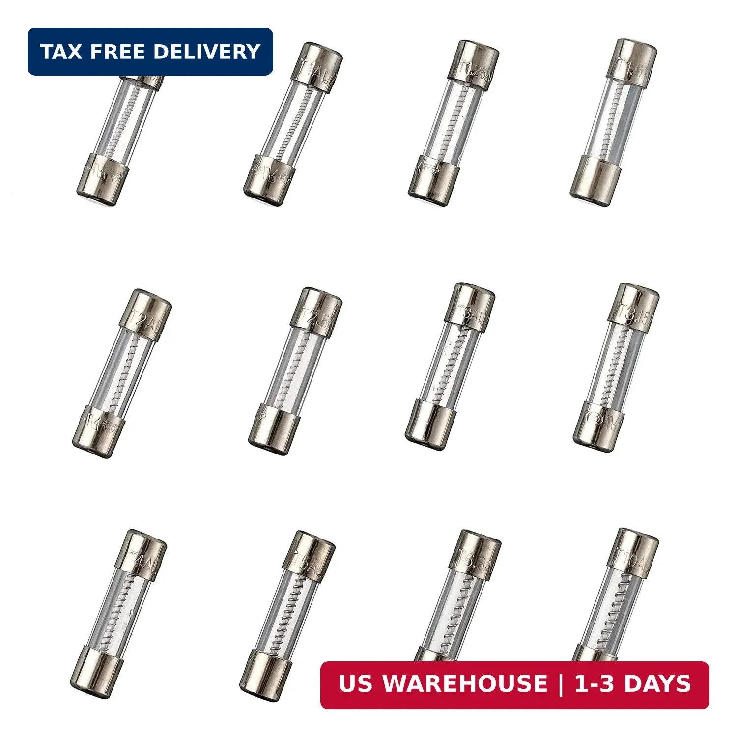 BOJACK 12 Values 120 pcs Slow Blow Glass Fuses Assortment Kit 5x20mm 250V T0.5A