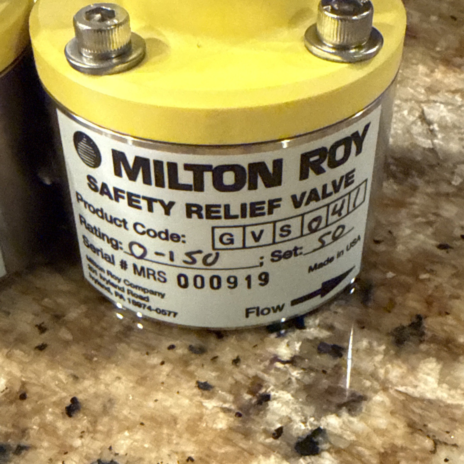 Milton Roy Safety Relief Valve GVS041. Rating 0-150 PSI 50PSI Set. Pair of 2