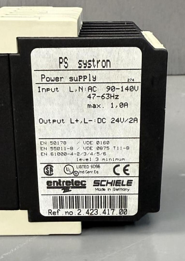 ENTRELEC SCHIELE PS-SYSTRON POWER SUPPLY REF. NO. 2.423.417.00 GHA-GC9