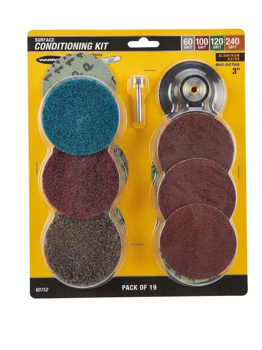 NEW WARRIOR 60752 PK OF 19 SURFACE CONDITIONING KIT MULTI GRIT 3″ANGLE DIE GRIND