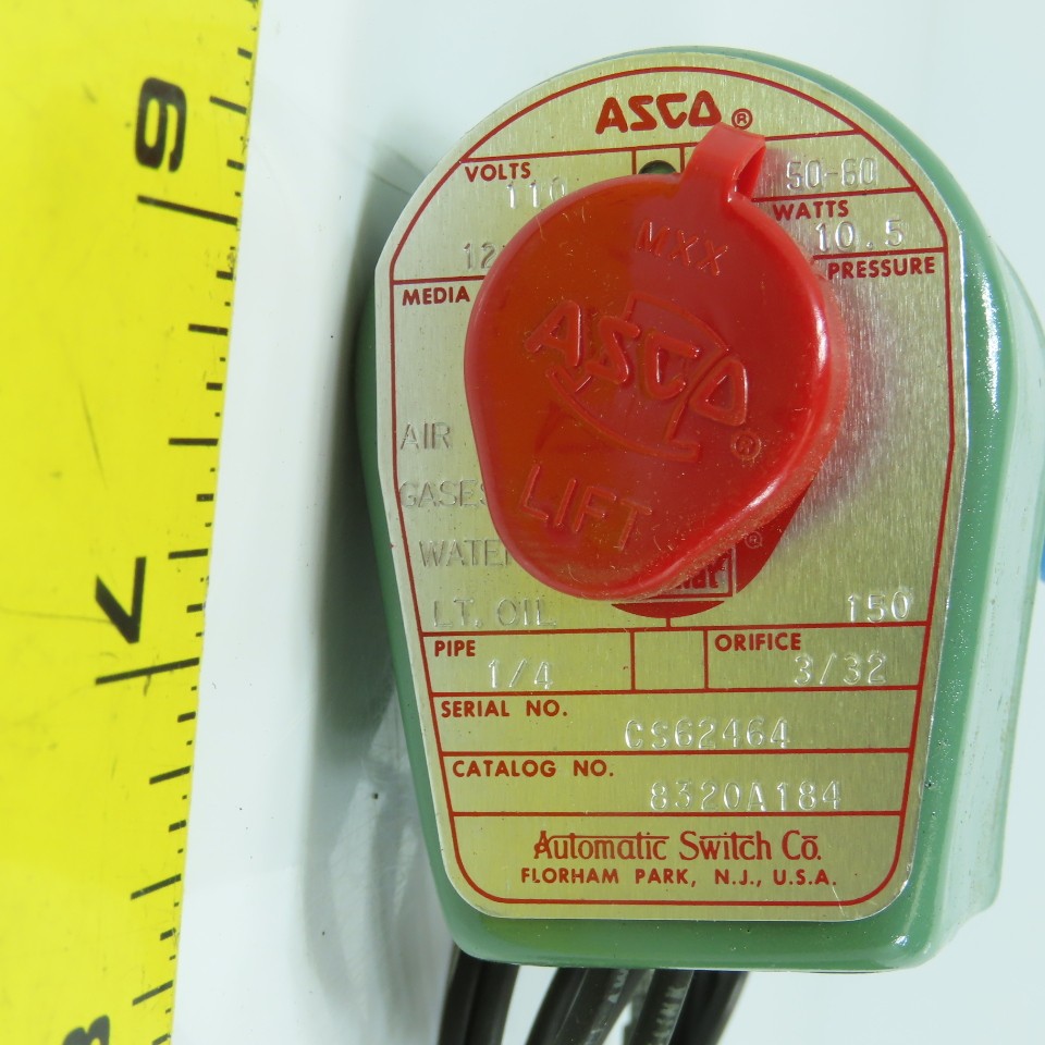 Asco 8320A184 Air, Gas, Water Solenoid Valve 120V 10.5W 1/4″ NPT 150PSI 3-Way