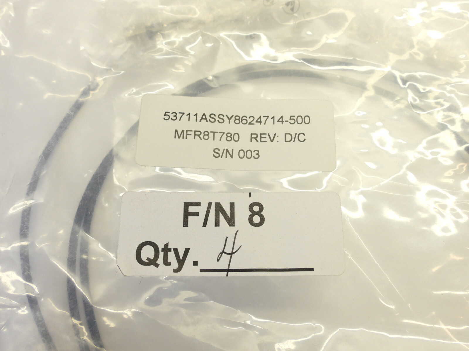 (LOT of 4) Cables CA08R-DMSA-E002 Rev.1, W184, P1(U43A5 SLOT2 J1 53711ASSY862471