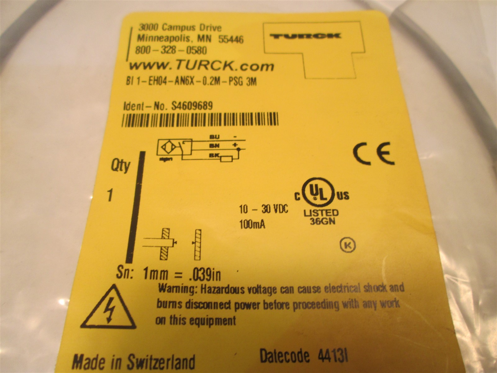 New Turck BI 1-EH04-AN6X-0.2M-PSG 3M Ident-No. S4609689 Sensor