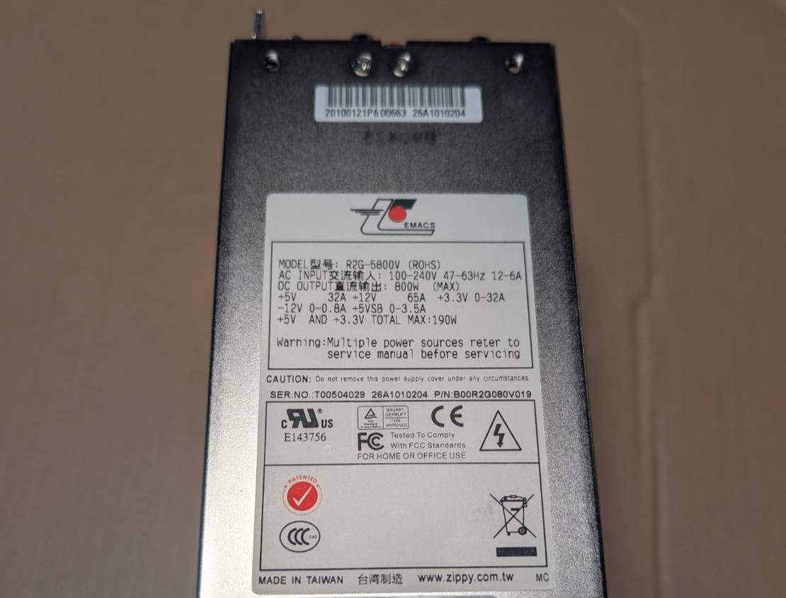 Zippy EMACS R2G-5800V 800w 2U Redundant Power Supply