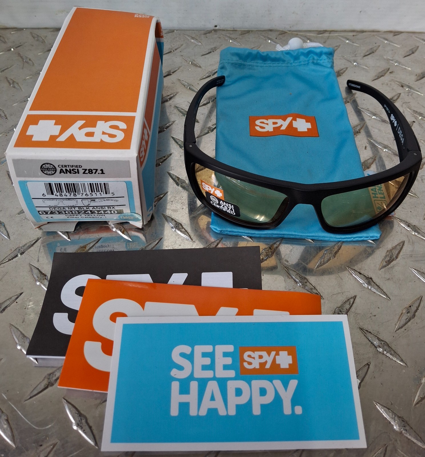Spy Optic Dega Sunglasses Matte Black Ansi/Happy Yellow 673368243440